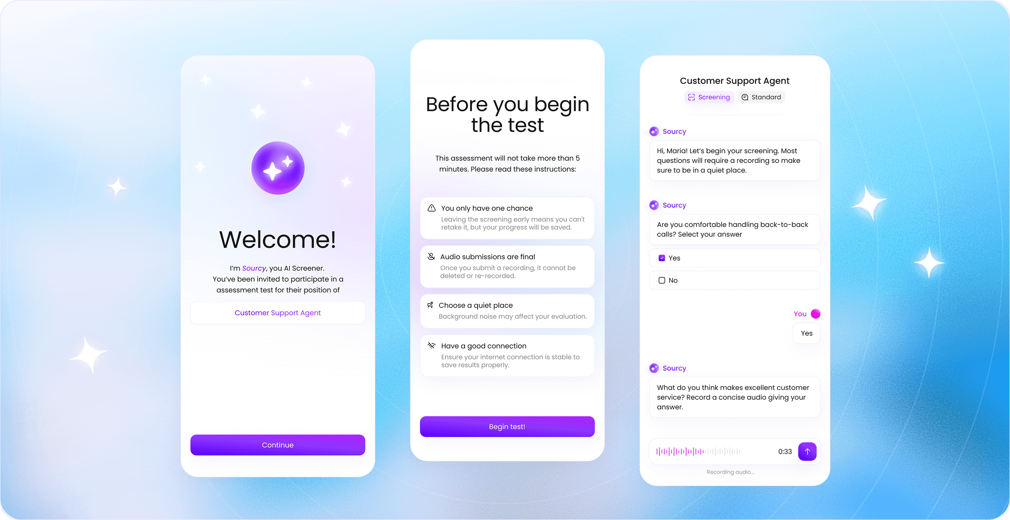 Candidate experience mockups
